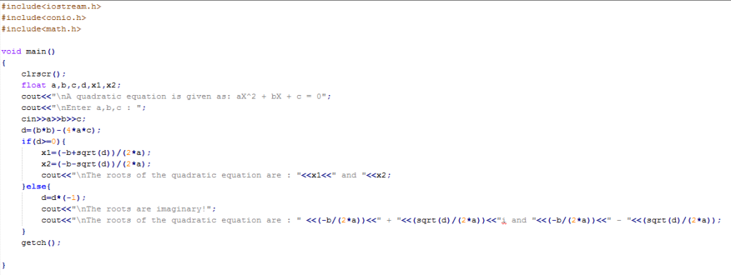 Quadratic Equation Final Code