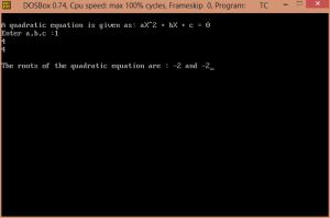 Quadratic Equation Output Screenshot